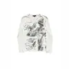 Nova Chegada de Outono Europeu Americano Retrô High Street Punk Estampado Moda Solta Gola Redonda Personalidade Manga Longa Camiseta Top Atacado