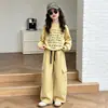 Conjunto de Moletom de Outono para Meninas Roupas Infantis Novo Gola Redonda Manga Longa Calças Conjunto de Duas Peças Menina Calças Estilosas Estilo Coreano Tendência