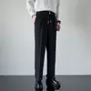 Estilo Ligeiramente Maduro Calça Casual de Seda Gelada Fina Fluida Calça de Terno Pequena Masculina Verão Solta de Perna Reta Cordão Não Amassa Calça Longa Tendência