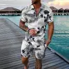 Comercio Exterior Transfronterizo Moda Camisa Polo de Manga Corta con Cremallera Conjunto de Shorts Casuales Impresos en 3D de Moda para Hombre