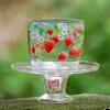 Taza de Té de Vidrio con Fresas Pintadas a Mano, Taza Maestra, Taza Individual con Platillo, Juego de Té de Vidrio de Borosilicato Alto, Taza Retro de Lujo Ligero Estilo Japonés