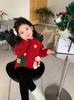 Suéter Navideño para Niñas Otoño e Invierno Suéter Tejido Rojo Nueva Camiseta Base para Niños Cálido Moda Año Nuevo