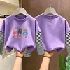 Camiseta de manga larga a rayas de algodón puro para niña, top elegante nuevo para niños 2026, camiseta interior de otoño de dibujos animados para niña pequeña