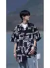 Camisa de Manga Corta Estampada a Cuadros para Hombre, Estilo de Verano de Alta Gama, Camisa Atractiva de Media Manga, Chaqueta Delgada de Seda Helada Holgada de Talla Grande
