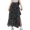 Falda Irregular de Gasa Floral Falda Verano talla grande Abertura Cubre Caderas Falda Midi Cintura Alta Falda Línea A Ropa de Mujer