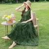 Vestido de seda de algodão para mulheres, elegante e estiloso para mães, estilo francês de verão, vestido regata sem mangas jovem para a beira-mar e praia
