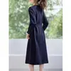 Vestido Largo de Estilo Ol para Mujer, Estilo Nuevo Primavera 2026, Cuello Redondo, Patchwork, Rayas, Lazo para Cintura