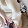 Suéter tipo cárdigan con cuello de muñeca a juego en color rosa para mujer, otoño 2024, nuevo, suave, encerado, chaqueta de punto dulce antiedad