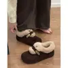 Colección de invierno 2026 estilo coreano: Pantuflas estilo Birkenstock para mujer que aumentan la altura, forradas de felpa, zapatos de felpa y zapatos cálidos de algodón