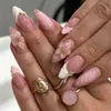 Estilo Europeo y Americano Cortos Chapados en Oro 3D Florales de Lujo Forma de Almendra Manicura Francesa Uñas Postizas Puntas de Uñas Portátiles