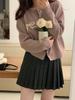 Cárdigan de Punto Jacquard con Cuello Redondo, Lazo Dulce Reductor de Edad, Color Puro Nuevo Dongdaemun de Corea del Sur, Ropa Exterior para Mujer