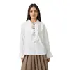 Camisa de Manga Larga de Color Sólido Holgada con Diseño de Lazos y Cuello Volante Elegante Francés de Verano Europeo y Americano AliExpress