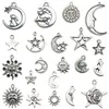 1 Pingente Antigo de Liga de Prata Antiga Estrela Lua Sol Acessório Feito à Mão DIY Colar Pulseira Pequeno Charme