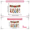 Rama de pino navideño con lazo Colgante Calcetín navideño de dibujos animados Hombre de jengibre Pegatina para ventana Decoración del hogar Pegatina electrostática para vidrio