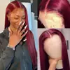 Moda Europeia e Americana Nova Transfronteiriça Peruca Cor Vinho Cabelo Liso de Comprimento Médio Peruca Frontal com Renda Cobertura Completa da Cabeça