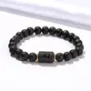 Pulsera Elástica de Explosiones Transfronterizas Europeas y Americanas Pulsera de Pareja con Cuentas de Ágata Negra Mate de las Doce Constelaciones Europeas y Americanas