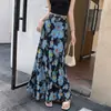 Falda de gasa estampada color café estilo retro para mujer, falda elegante de verano estilo cola de pez ajustada con estampado floral y bordado azul