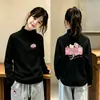 Camiseta Infantil de Manga Longa Escovada 2026 Novo Estilo Meninas Quente Casual Camada Base Térmica Gola Meio Alta Top