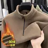 Sudadera de Felpa de Doble Cara para Hombre de 600 g, Nuevo Estilo Otoño e Invierno 2025, Cuello Alto con Media Cremallera, Camisa Base Gruesa y Cálida