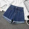 Shorts de Mezclilla para Mujer 2021 Verano Nuevos Cintura Alta Estilo Coreano Sueltos Adelgazantes Dobladillo Pierna Ancha Forma A Calientes Modernos Pantalones ins