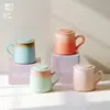Taza de Cerámica Moji con Tapa, Taza de Café Creativa con Gradiente de Aspecto Elegante, Regalo de Cumpleaños, Taza de Leche, Taza para Beber