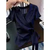 Top de Verano 2026 Nuevo Estilo Coreano Suave con Cuello y Lazo Cruzado para Mujer, Ceñido a la Cintura, Versátil, Sensación de Alta Gama