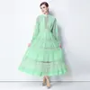 -Vestido Retrô da Moda Francesa com Recorte de Renda no Decote V e Manga Lanterna