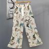 Pantalones de Pijama de Algodón Finos de Verano para Mujer con Estampado de Dibujos Animados, Pantalones de Pierna Ancha para Mujeres Embarazadas, Tallas Grandes, Adecuados para Usar Afuera, Pantalones Largos de Algodón, Exportación
