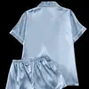 Conjunto de Pijama Curto Europeu e Americano Transfronteiriço com Shorts, Respirável e Fresco, Conjunto de Homewear Duplo Curto Estilo Europeu e Americano Feminino
