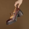 Zapatos de una sola capa Lefu elevados pequeños para el día a día que combinan con todo, zapatos retro de piel pequeña para mujer con suela gruesa y punta redonda