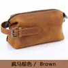 Amazon Bolsa de Tocador Retro de Cuero Crazy Horse Multifuncional Bolsa de Almacenamiento de Cuero Genuino Piel de Vaca de Primera Capa Bolso de Mano para Hombre