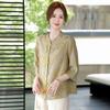 Dia das Mães Mãe de Meia-Idade Verão Estilo Chinês Camisa de Manga Curta Moda Feminina Blusa Chic Cardigã Feminino Top de Cetim de Seda