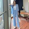 Elegante y minimalista conjunto de dos piezas, corte ajustado, adecuado para primavera y otoño, ropa para mujer de talla grande, blazer de botones, traje casual ligero