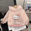 Suéter Cartoon Infantil para Meninas, Novo Estilo Outono e Inverno com Orelhas de Gato 3D, Suéter Listrado Moderno e Estiloso para Crianças Pequenas