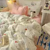 Set de Ropa de Cama para Bebé de Grado A Algodón Puro Cuatro Piezas Estilo Fresco Ins Algodón Lavado Dibujos Animados Lindos Estilo Crema Sábana Funda de Edredón