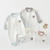 Macacão Bebê Moda Manga Longa Primavera e Outono para Meninos e Meninas Xadrez Casual Macacãozinho Passeio Macacãozinho Algodão Puro Classe A
