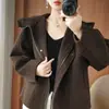 Nuevo Abrigo Corto con Capucha de Lana Pura Doble Cara para Mujer Otoño-Invierno, Chaqueta Corta de Lana Gruesa Estilo Coreano para Mujeres Menudas