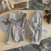 Conjunto de Outono para Meninas 2026 Estilo Coreano Novo Renda com Capuz e Orelhas Estilo Coreano Nicho Moletom Estilo Bebê Conjunto de Duas Peças