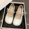Sapatos Mary Jane com Laço de Strass Francês para Mulheres 2025 Outono Novo Estilo Tira Única com Saia Suave Sapatos Femininos