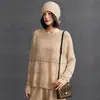 Corte Jacquard de Cuello Redondo con Abertura para Mujer, Suelto, Moderno, Elegante, Versátil, Tejido de Cachemira, Otoño e Invierno, Nuevo Tejido