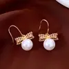 Brincos de Pérola Zircônia Banhados a Ouro Real 18K Estilo Retro Francês Ganchos de Orelha Brincos da Moda Nicho para Mulheres