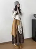 Saia Xadrez Patchwork de Renda Estilo Coreano para Mulheres, Novo Design de Primavera, Saia Evasê Para-sol Emagrecedora, Saia de Comprimento Médio