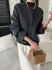 SINAN Abrigo de Lana Doble Cara Estilo Simple de Dama Suave Cuello Redondo Botón de Cereza SN9382