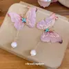 Pendientes de Mariposa de Gasa con Tachuelas de Diamante Aguja de Plata, Pendientes Frescos Pastorales Estilo Bosque, Super Estilo Hada, Hermosos, Lujo Ligero, Pendientes de Gama Alta
