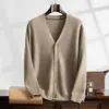 Suéter de cachemira con cuello en V para hombre, simple y grueso, adecuado como prenda exterior, cálida, chaqueta cárdigan de punto de lana de lujo ligero