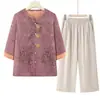 Camisa de Verão Estilo Novo 2026 para Avós, Novo Estilo Chinês Moda Tradicional Chinesa Conjunto de Roupas para Mulheres Idosas, Roupa para Avós e Mães