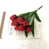 9 Cabezas de Flores de Tulipán Artificiales Exportación Ramo de Planta Verde Decoración de Escena para Fotografía en Casa Alta Simulación