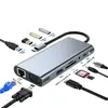 Dock de expansão tipo C 12 em 1 Dual HDTVI HD 4K mesma tela Hub de expansão para notebook Gigabit RJ45 Collector
