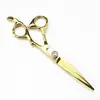 Tijeras de Peluquería Doradas de 6.0 pulgadas con Patrón Floral Grueso, Tijeras para Cortar el Cabello, Tijeras Planas, Tijeras Entresacadoras