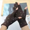 Nuevos guantes de mujer de medio dedo forrados de polar elásticos finos de terciopelo cálidos para trabajo mecanografía estudiantes escritura otoño e invierno lazo medio
